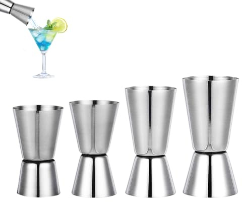 4 Pcs Spirit Measure Shot Jigger – 30/40/50/60ml Stainless Steel Alcohol Measure for Bar Cocktail – Professional Dual Drink Measures for Bartender Home Party Wine Mixing