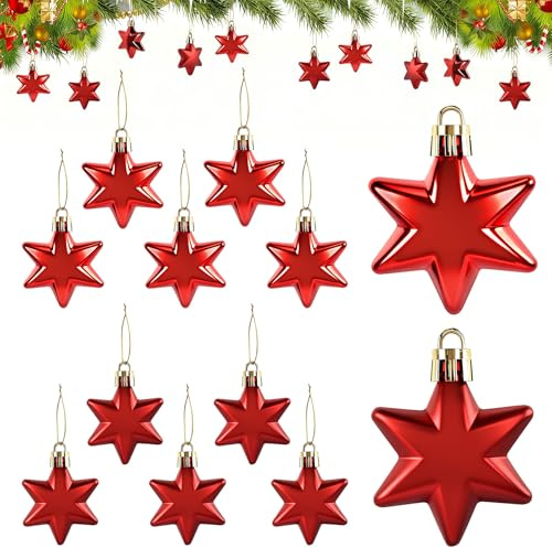 Sterne Weihnachtsbaum, 12 Stück Weihnachtsbaumschmuck, Sterne Deko Hängend, Stern Weihnachten Deko Weihnachtsbaum Anhänger mit Lanyards, Weihnachtsdekoration