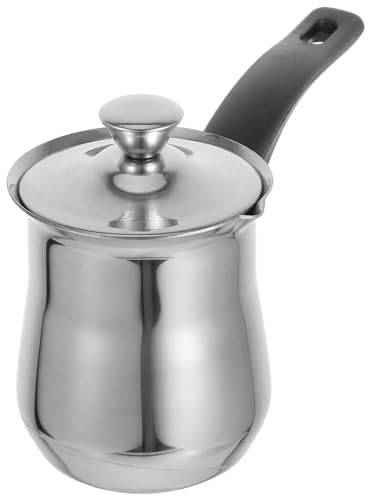 Veemoon Cafetière Turque 180 Ml en Acier Inoxydable avec Couvercle Petite Casserole Multifonction pour Chauffe-Lait Préparation Café et Thé Compatible Cuisinière et Induction