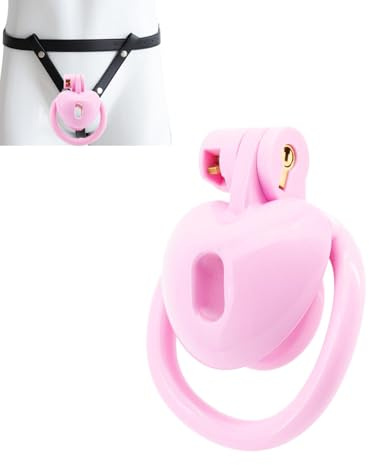 Gabbia per pene cava con cinturino in pelle a tre vie e 4 anelli per il pene, giocattolo sessuale per uomini, cintura di castità per schiavitù e contenimento del pene (Pink,S)