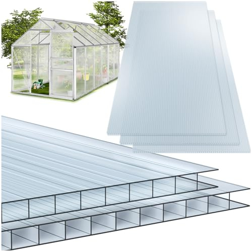 tectake® Plaques Polycarbonate à Double paroi, Lot de 14, 121x60.5x0,6 cm | Surface totale 10,25 m², Découpable sur mesure, Epaisseur 6 mm, Translucides et Résistantes aux UV, Isolant thermique