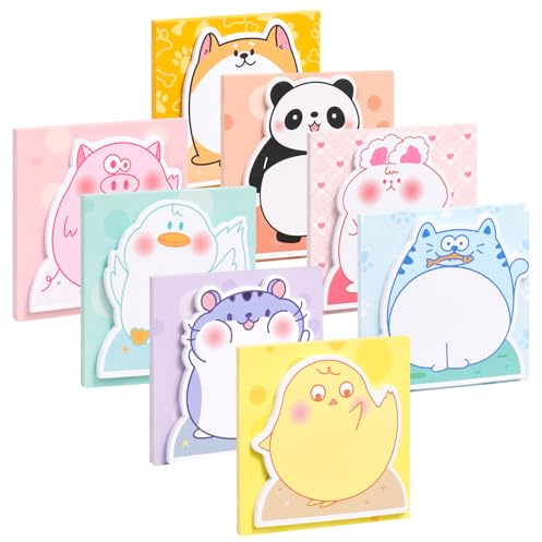 8 Pack Cute Animal Cartoon Sticky Notes, Fun Foldable Stand Up Self-Adhesive Memo Pads, Novelty Stationery Gift for Kids Girls Teens, Office Desk Decor, Party Bag Fillers, Back to School Supplies