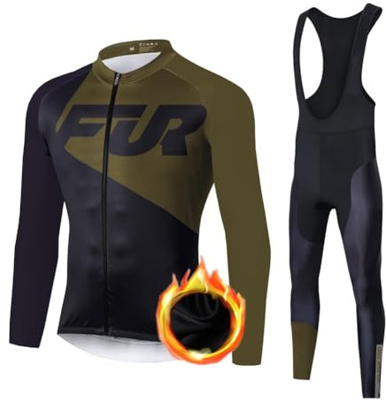 UGLY FROG Neue Klassik Vlies Fahrradtrikot Winter Fleece Warm Herren Thermo Fahrradbekleidung Set Fahrrad Trikot Langarm + Hose mit Sitzpolster Reflektierend