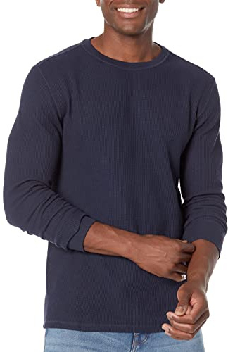 Amazon Essentials Men's Slim-Fit Long-Sleeve Waffle Shirt, Navy, M