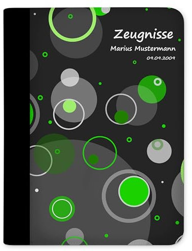 CreaDesign Customize A4 Zeugnismappe für Kinder 26,7x32,7x1 cm, Sichtbuch mit 10 Klarsichthüllen, erweiterbar auf bis zu 20 Taschen, Grün Kreise Design, Dokumentenmappe für Schüler