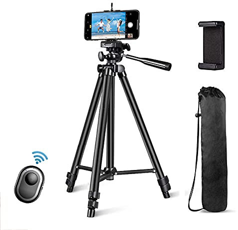Handy Stativ mit Fernauslöser，52 Einstellbares Kamera Stativ, Aluminium Lightweight Portable, mit Phone Holder &Remote Shutter, stativ für Smartphone/Kamera/DSLR/Projektor