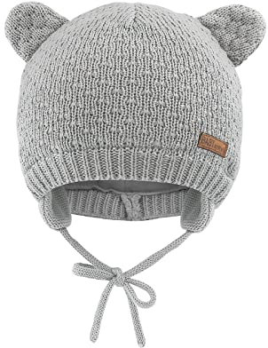 SEYUFN Babymütze, für Jungen und Mädchen, gestrickte Hündchen für Babys und Kleinkinder, mit Fleece-Futter, 0-36 Monate(Grau,0-6 Monate)