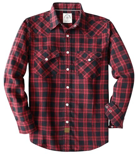Dubinik® flanellskjorta herr Långärmad flanellskjorta herr Pearl Snap Western Denim Vintage Pocket Rutig skjorta