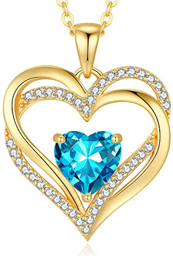 CDE Cadena para mujer con forma de corazón, plata de ley 925, piedras natales, collares, joyas, corazón, colgante, Navidad, día de San Valentín, día de la madre, regalo de boda, aniversario