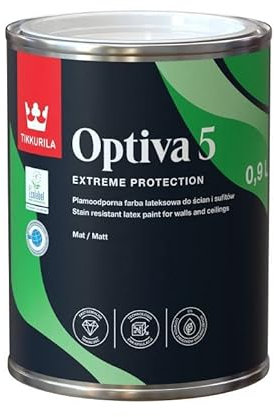 TIKKURILA Optiva 5 - Durable Matt Paint For Walls & Ceilings - Zero VOC, Scrubbable, Easy To Clean - 1 Litre