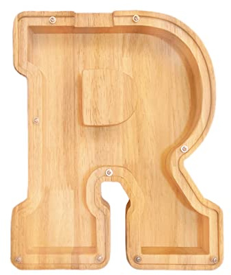 WeiDu77 Twenty-six English Alphabet A-Z Letter Piggy Bank,Large-Capacity Transparent Wooden Alphabet Piggy Bank，Personalized Coin Savings Box, Name DIY Creative Purchase Combination.（R）