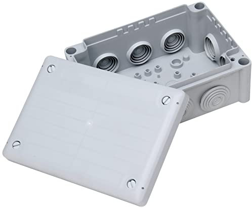 Kopp Boîte de dérivation en saillie pour pièces humides, 102 x 152 x 65 mm, IP66, boîte de jonction avec 10 entrées de câble M25, gris, 351012047