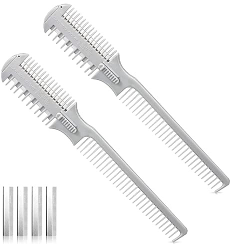 2 pettini a doppio lato per diradare i capelli, pettine per depilazione a doppio bordo, forbici da taglio con lama per taglio e styling, viene fornito con 10 testine di ricambio