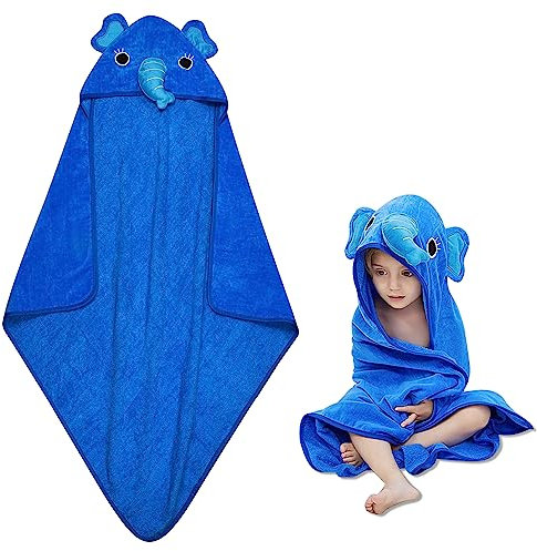 MOEMOE BABY Kapuzenhandtuch Kinder, Strandtuch Kinder Kapuze Badetuch Kinder, 76 * 127cm Baumwolle Strandtuch Kinder Kapuzenhandtuch Kinder Badeponcho Mädchen Jungen (Blau)