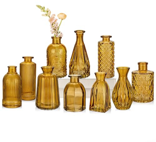 Set om 10 små vaser små glasvas vintage dekoration vaser set blomdekoration för bordsdekoration mittstycken, bröllopsdekorationer, blommor dekoration vardagsrum badrum mors dag gåva, bärnsten