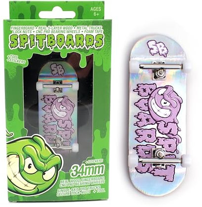 SPITBOARDS 34 mm x 96 mm Pro Fingerboard Set-Up (completo) | Real Wood Deck | Pro Trucks with Lock-Nuts and Pro Bushings | Poliuretane Pro Wheels with
