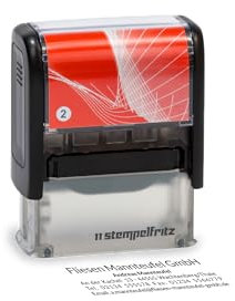 Selbstfärbender Stempel stempelfritz Gr.2 direkt hier Erstellen – personalisierter Firmenstempel, Adressstempel, Namensstempel oder Familienstempel – Gehäuse Schwarz-Rot, 47x18mm, max. 5 Zeilen