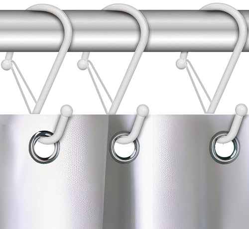 Blau Marité 12 Ganci per Tenda da Doccia in Metallo a Forma di S con Sistema Anticaduta, Anelli per Tenda con Chiusura di Sicurezza, Compatibili con Barre fino a 2,6 cm di Diametro (S, Bianco)