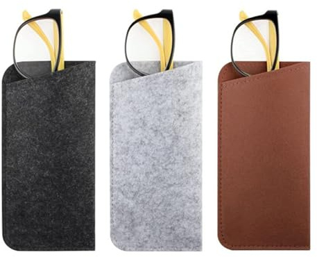 3-pack glasögonfodral, filt glasögon påse fodral, mjuk ficka fodral väska, glasögonförvaringsväska sminkväska glasögon fodral, Mörkgrå + ljusgrå + brun, en storlek