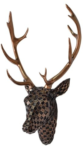 GIGICICI Testa di animale decorazione da parete, finta montagna di cervo, scultura da parete in resina, decorazione da appendere per soggiorno, camera da letto, cucina, regalo, marrone