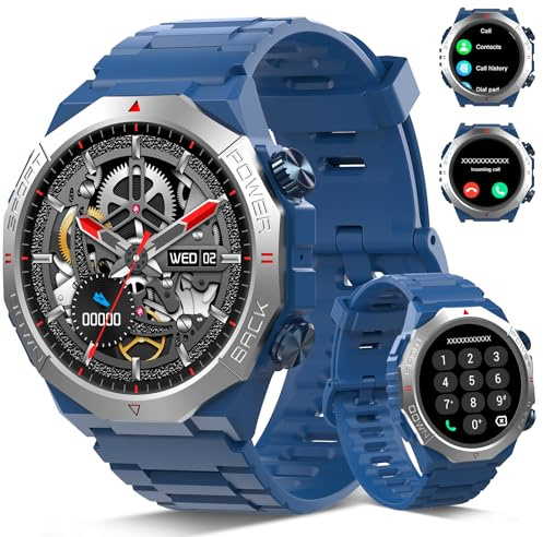 Qecnato Smartwatch för Män, Vattentät IP68 Sportklocka med 110 Lägen, 1,39 HD Stegräknaraktivitetsarmband/iOS-Sömnövervakning, Blå