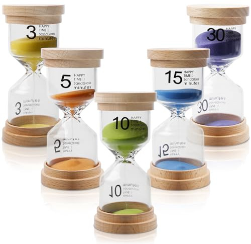 Lot de 5 Sablier, Sablier de Chronométrage /3/5 /10/15 /30 Min, Cuisine Minuterie, Coloré Sablier Minuterie pour Cuisine, Salle de Classe, Décoration de Bureau à Domicile
