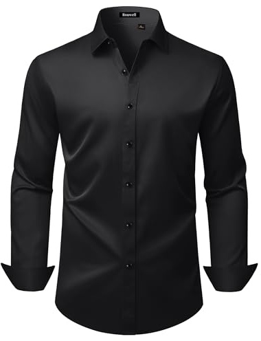 ROUWELL Black Dress Shirt for Men Long Sleeve Wrinkle Free Stretch Non Iron Business Formal Work Button Down Shirts XL