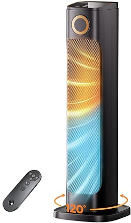 Patio Heater And Fan Combo for Indoor Use, 1500W Tower Portable Electric Space Outdoor with Remote,Infrared Heater, 15H Timer, Oscillation, Quiet, for Garage, Room, Office BLACK