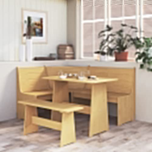 Genérico Banco de Esquina Reine Madera Maciza de Pino marrón Miel 151 cm,Mobiliario,Bancos,Bancos de Comedor y cocina-327246