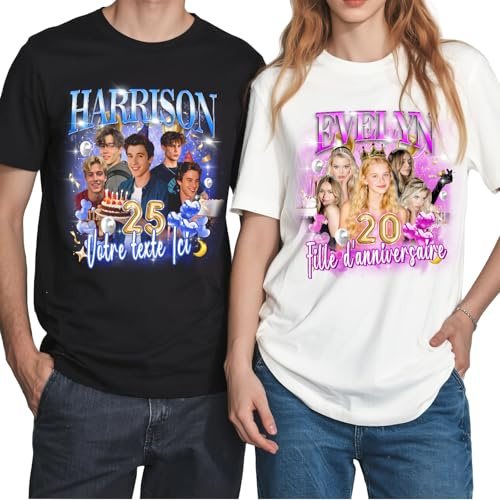 CustomSolo Tee Shirt Personnalisable, T-Shirt Personnalisé avec 2 Textes, Style Rap rétro, Cadeaux Anniversaire Personnalisé pour la Amis, Fans Musique Femmes, Unisexe / 100% Coton