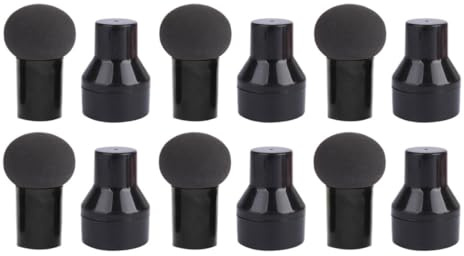 PAMINGONO Esponjas de Maquillaje Tipo Seta 6 Unidades Negras, para Base y Polvos Sueltos, Uso Seco y Húmedo, Borlas Portátiles para Rostro Caja y Soporte, Accesorio Cosmético Multifuncional