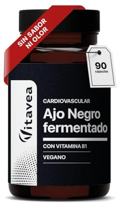 Ajo Negro Fermentado 9000 mg (Extracto 30:1) + Vitamina B1 – Salud Cardiovascular y Función Cardíaca Normal – Antioxidante Natural – Sin Olor – 90 Cápsulas Veganas – Vitavea