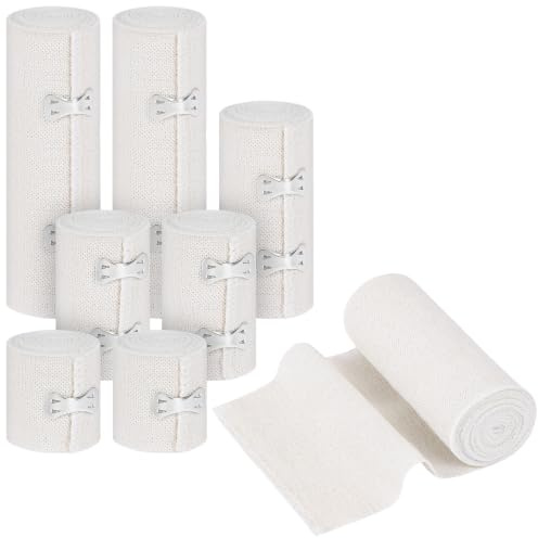 Fefod 8 st premium elastiskt bandage, elastiskt rörformigt bandage, 4 storlekar | Elastisk fastsättning med metallkrokar, för fotled, armar och ben (5 cm/7,5 cm/10 cm/15 cm x 4,5 m)