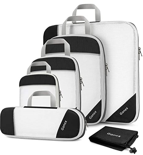 Gonex Compression Packing Cubes Mesh Organizers L+M+S+XS+Slim+Laundry Bag Black