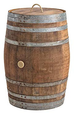 Barril de Lluvia 225 litros, barrica Madera Natural como depósito para el Agua de Lluvia (Barril Abierto con Tapa - asa de Cordel)