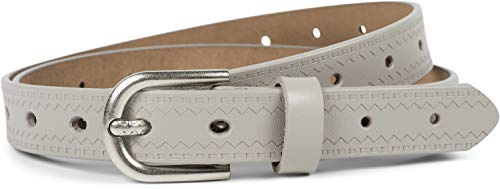 styleBREAKER Cinturón de cuero para damas liso con relieve en zigzag azteca y espinas en relieve, acortable 03010110, tamaño:90cm, color:Gris-claro
