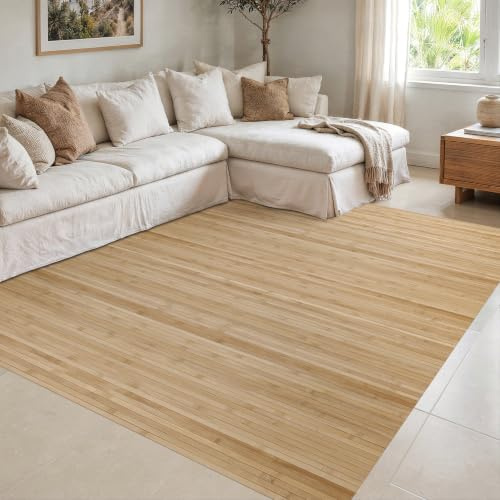 STORESDECO Alfombra de bambú Natural Antideslizante sin Bordes y Resistente a la Humedad. Ecológica, Antimanchas, Elegante y fácil de Limpiar diseño Natural 60x90 cm