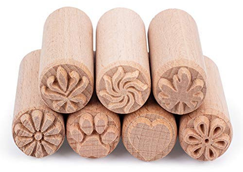 OLYCRAFT 7PCS Holz Keramik Werkzeuge Stempel Säule Holz Stempel Naturholz Stempel Mit Gemischten Mustern Für Ton und Keramik Weihnachten Geburtstagsgeschenk - 5x2x2cm