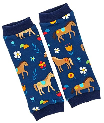 la.nunu Stulpen Mädchen - Pferdewiese Blau 6-8 Jahre - Kinderstulpen aus Baumwolle - Handarbeit - Kinder Baby Beinstulpen Babystulpen