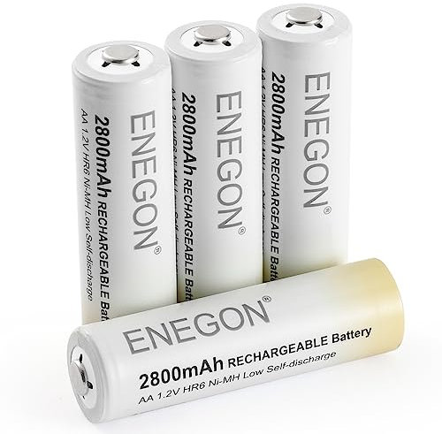 ENEGON Pilas AA Recargables de 2800 mAh – Alta Capacidad 1,2 V NI-MH AA Pilas precargadas – Baja autodescarga, Incluye Caja de Almacenamiento, 4 Unidades