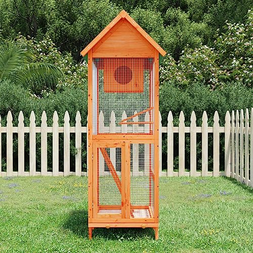 GuyAna Wooden Bird Aviary Outdoor Bird Cage for Finch, Canary,Bird House Brown 60x58.5x160 cm Solid Wood Pine