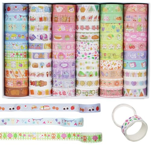 SUNOYA Dekoratives Washi Tape Set: 60 Rollen Buntes Masking Tape, Vielseitig Einsetzbar Für Scrapbooking, DIY Handwerk Projekte, Geburtstag Und Feiertags Geschenkverpackungen (Breite 15 Mm, Länge 2 M)