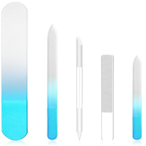 5 Pcs Professional Crystal Nail File - Glass Nail File Set & Cuticle Pusher Set - Nail Buffer & Foot File