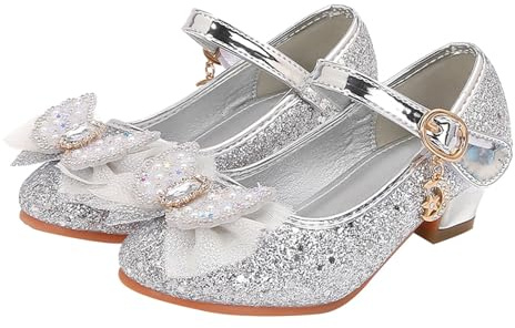 Scarpe Eleganti per Ragazze Sandali da Bambina Scarpe Tacchi Bambina Scarpe Ragazze Vernice Scarpe Bambina Cerimonia Scarpe Ragazza per Cerimonia Festa Scarpette Danza Bambina (Silver, 37)