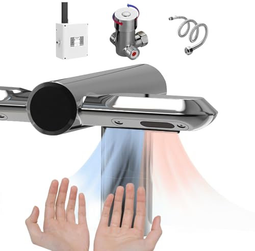 Secador de manos inteligente 2 en 1 con sensor: grifo de secado de aire de alta velocidad,aire frío y caliente ajustable,manos secas de 6 a 10 segundos,para baños comerciales y domésticos, plateado