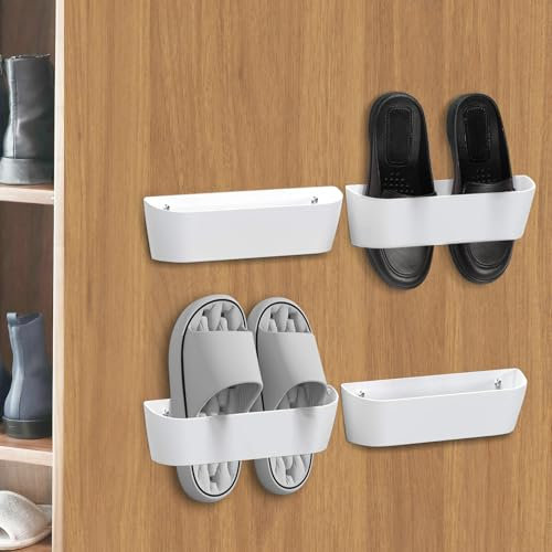 Domemit Portascarpe Salvaspazio Camper Roulotte da Porta, Portascarpe da Appendere al Muro, Ganci per Scarpiere Autoadesivi o da Forare Installazione in 2 modi, Accessori per Caravan Gadget - 4 Pezzi