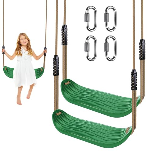 BeneLabel 2 Packs 220LB Capacity Swing Seat Set with Adjustable Length Rope 50 to 80 inch Green Swingset Swings Heavy Duty Playground Swing Set Seats for Outdoor Indoor