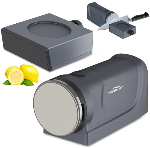 YOORLEAY Aiguiseur électrique à rouleaux-Angle d'aiguisage réglable entre 15 et 32 degrés, adapté aux couteaux de cuisine, permettent d'économiser du temps et de l'énergie, gris