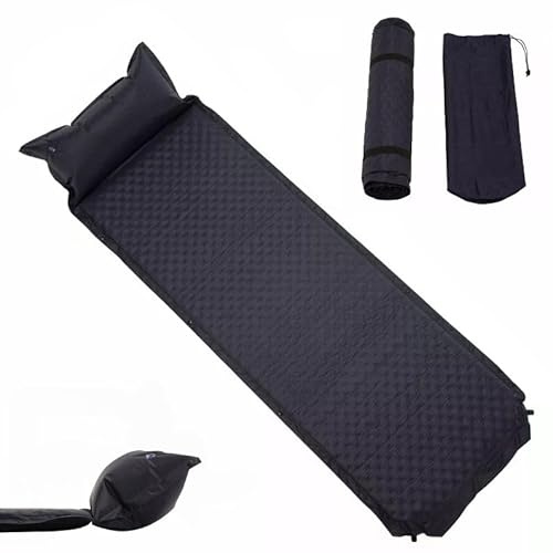 Lions Lightweight Self-Inflating Camping Mattress with Pillow Roll – 3cm Thick, Portable Sleeping Pad for Outdoor Sleeping, Hiking & Backpacking – 180x60cm, Single, Black