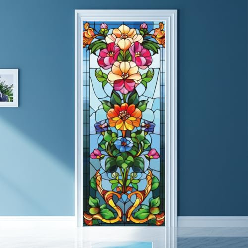 arricraft 2 pz Adesivo per Porta Autoadesivo, 31.5X78.7 stile vetro colorato Adesivi Murali per Porte In Vetro Colorato con Fiori Carta Da Parati In PVC Decorazione per Camere Da Letto Soggiorno
